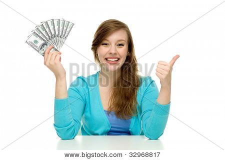 Picture or Photo of Young woman holding dollar bills