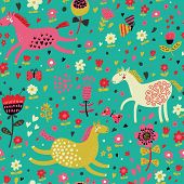 foto of horse  - Childish cartoon seamless pattern  - JPG 