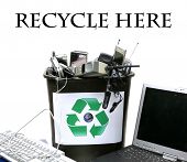 stock photo of computer  - recycle bin filled with old  - JPG 