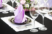 stock photo of restaurant  - catering table set service with silverware - JPG 