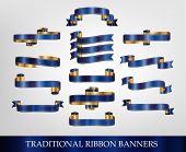 stock photo of blue  - Blue Ribbon Banner Collection  - JPG 