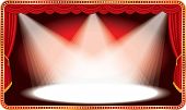 foto of stage  - vector red horizontal stage with three white spot lights - JPG 