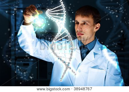 Picture or Photo of Image of DNA strand against colour background