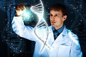 stock photo of health  - Image of DNA strand against colour background - JPG 