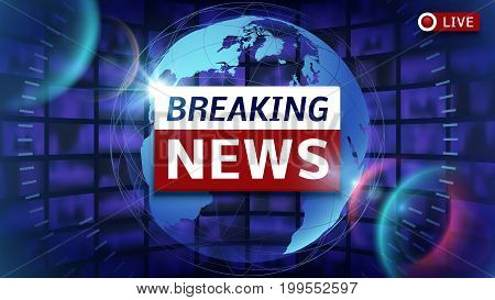 Breaking News Broadcast Vector Futuristic Background With World Map And Live Breaking News Broadcast Vector Futuristic Background With World Map And Live
