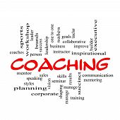 stock photo of leadership  - A Coaching word cloud concept scribbled with red with terms such as mentor seminar isntructor sports goals and more - JPG 